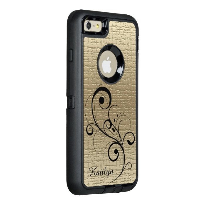 Black Swirl Gold Texture Personalized OtterBox Defender iPhone Case