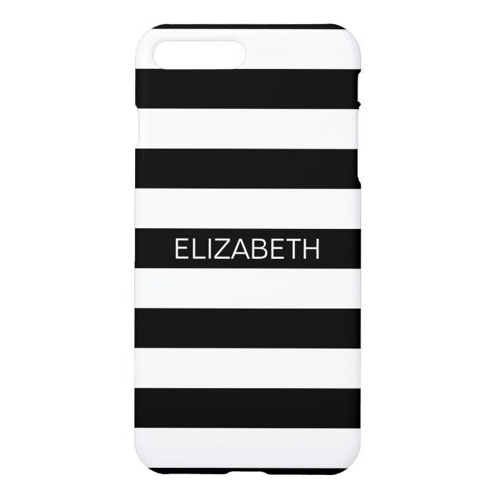 Black White Horizontal Preppy Stripe Name Monogram iPhone 7 Plus Case