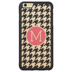 Black White Hot Pink Houndstooth Pattern Monogram Carved Maple iPhone 6 Plus Bumper Case