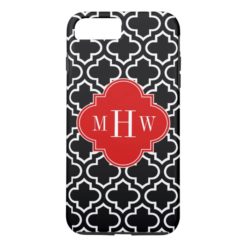 Black White Moroccan #6 Red 3 Initial Monogram iPhone 7 Plus Case