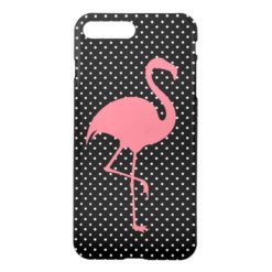 Black & White Polka Dot with Pink Flamingo iPhone 7 Plus Case