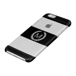 Black & White Stripe with Laurel Wreath Monogram Clear iPhone 6/6S Case