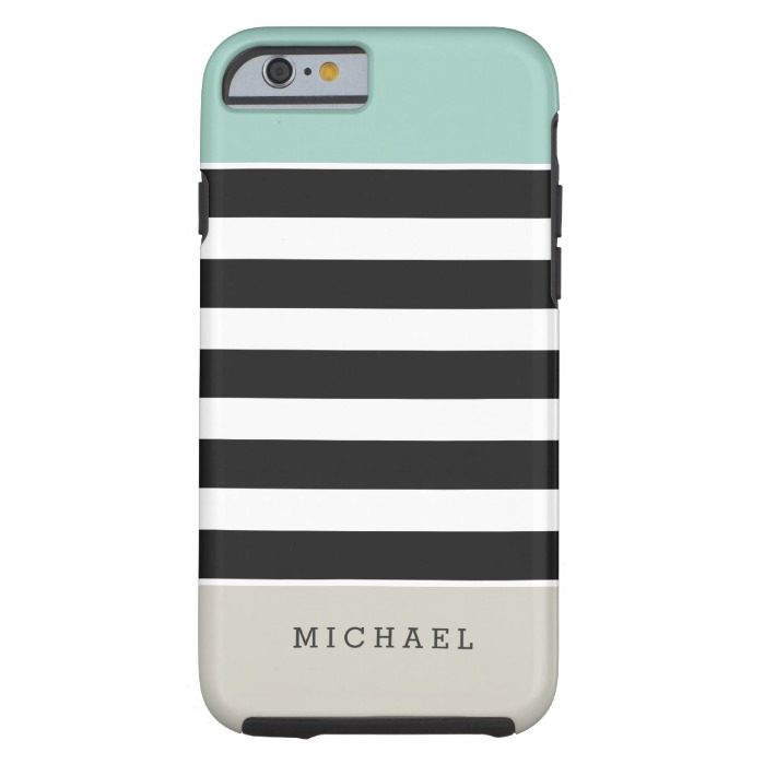 Black White Stripes Mint Beige Monogram Name Tough iPhone 6 Case