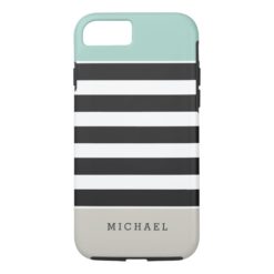 Black White Stripes Mint Beige Monogram Name iPhone 7 Case