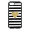Black & White Stripes with Gold Foil Heart OtterBox Symmetry iPhone 7 Case