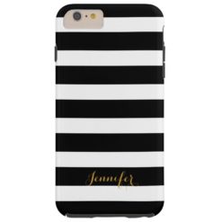 Black and Gold Classic Stripes Monogram Tough iPhone 6 Plus Case