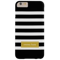 Black and Gold Preppy Stripes Monogram Barely There iPhone 6 Plus Case