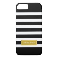 Black and Gold Preppy Stripes Monogram iPhone 7 Case