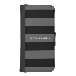 Black and Gray Rugby Stripes with Custom Name iPhone SE/5/5s Wallet Case