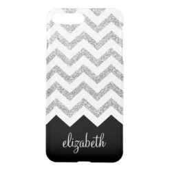 Black and Silver Glitter Print Chevron and Name iPhone 7 Plus Case