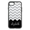 Black and Silver Glitter Print Chevrons and Name OtterBox Symmetry iPhone 7 Case