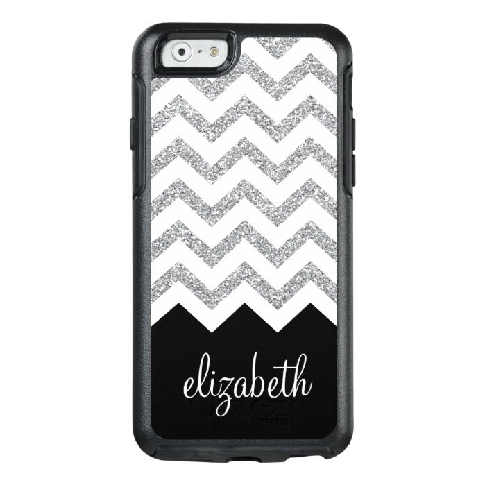 Black and Silver Glitter Print Chevrons and Name OtterBox iPhone 6/6s Case