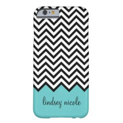 Black and Turquoise Modern Chevron Custom Monogram Barely There iPhone 6 Case