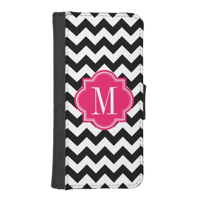 Black and White Chevron with Hot Pink Monogram iPhone SE/5/5s Wallet