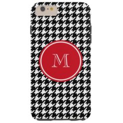 Black and White Houndstooth Red Monogram Tough iPhone 6 Plus Case