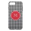 Black and White Houndstooth Red Monogram iPhone 7 Plus Case