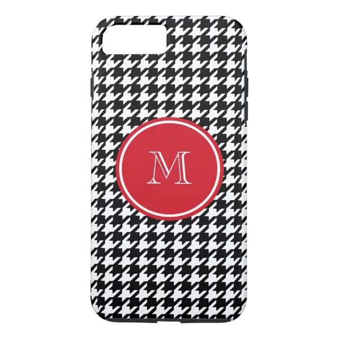 Black and White Houndstooth Red Monogram iPhone 7 Plus Case