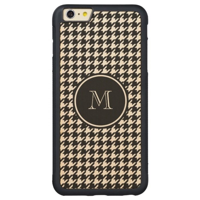 Black and White Houndstooth Your Monogram Carved Maple iPhone 6 Plus Bumper Case