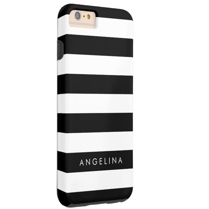 Black and White Striped Pattern Custom Name Tough iPhone 6 Plus Case