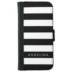 Black and White Striped Pattern Custom Name iPhone 6/6s Wallet Case