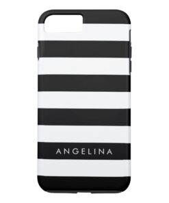Black and White Striped Pattern Custom Name iPhone 7 Plus Case