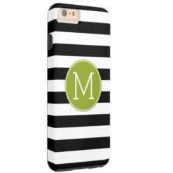 Black and White Striped Pattern Green Monogram Tough iPhone 6 Plus Case