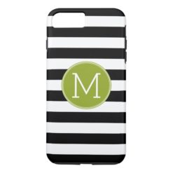 Black and White Striped Pattern Green Monogram iPhone 7 Plus Case