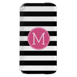 Black and White Striped Pattern Hot Pink Monogram iPhone 6/6s Wallet Case