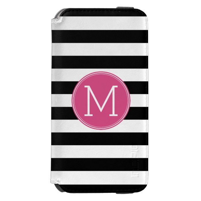 Black and White Striped Pattern Hot Pink Monogram iPhone 6/6s Wallet Case