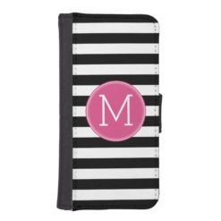 Black and White Striped Pattern Hot Pink Monogram iPhone SE/5/5s Wallet
