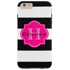 Black and White Stripes Monogram Pink Tough iPhone 6 Plus Case