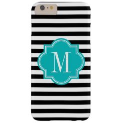 Black and White Stripes with Teal Monogram Barely There iPhone 6 Plus Case