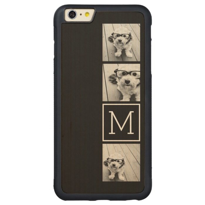 Black and White Trendy Photo Collage with Monogram Carved Maple iPhone 6 Plus Bumper Case