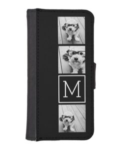 Black and White Trendy Photo Collage with Monogram iPhone SE/5/5s Wallet Case