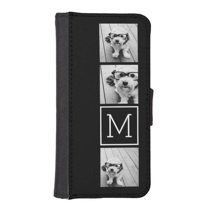 Black and White Trendy Photo Collage with Monogram iPhone SE/5/5s Wallet Case