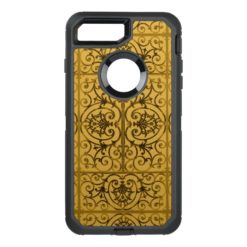Black and gold scrollwork pattern OtterBox defender iPhone 7 plus case