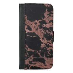 Black marble rose gold glitter texture image iPhone 6/6s plus wallet case