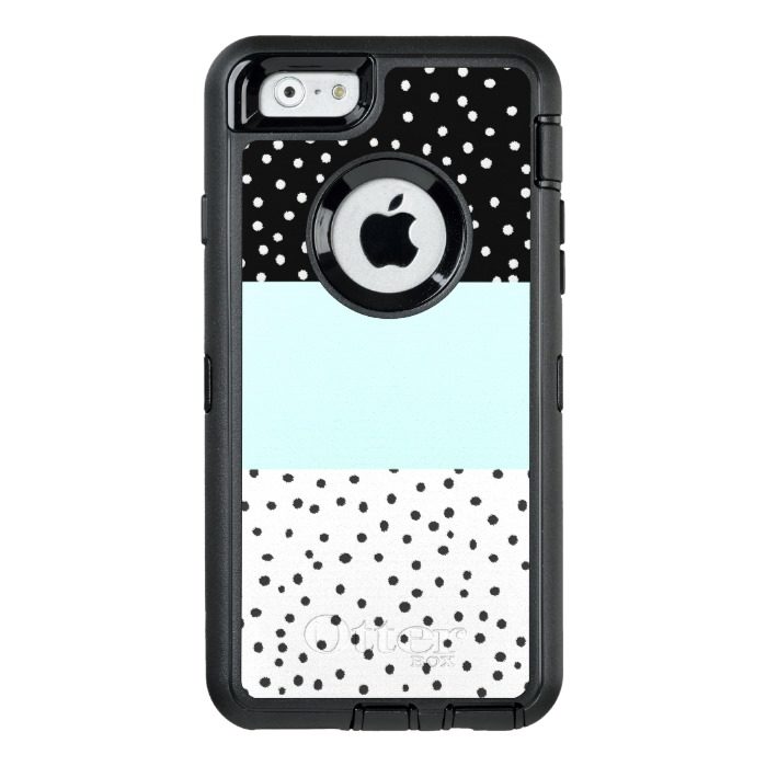 Black white teal watercolor polka dots pattern OtterBox defender iPhone case