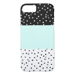 Black white teal watercolor polka dots pattern iPhone 7 case