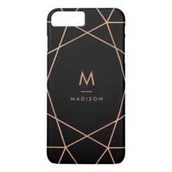 Black with Modern Faux Rose Gold Geometric Pattern iPhone 7 Plus Case