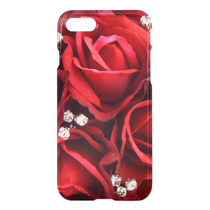 Bling Red Rose and Diamonds Print iPhone 7 Case
