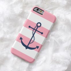 Blue Anchor on Pink Stripes Pattern Barely There iPhone 6 Case