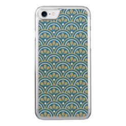 Blue And Khaki Floral Art Deco Pattern Carved iPhone 7 Case