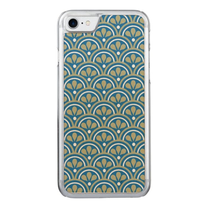 Blue And Khaki Floral Art Deco Pattern Carved iPhone 7 Case