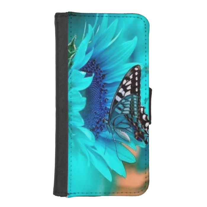 Blue Butterfly Sunflower iPhone 5/5S Wallet Case