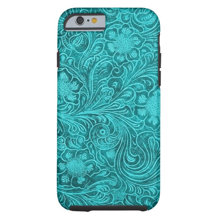 Blue-Green Suede Leather Floral Pattern Tough iPhone 6 Case