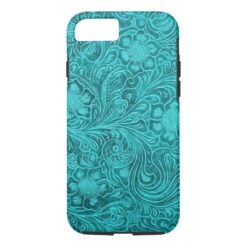 Blue-Green Suede Leather Floral Pattern iPhone 7 Case