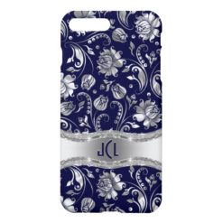 Blue & Metallic Silver Floral Damasks iPhone 7 Plus Case