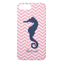 Blue Seahorse on Pink Chevrons Pattern iPhone 7 Plus Case