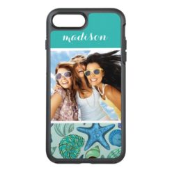 Blue Shells & Starfish Pattern | Your Photo & Name OtterBox Symmetry iPhone 7 Plus Case